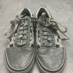 Vans Black and White Checkered Glitter Sneakers